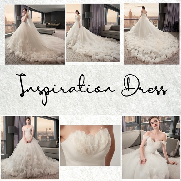 Handmade Wedding Dress Tulle Floral butterfly Appliqués, Feather Bust Long Train - Picture 13 of 17